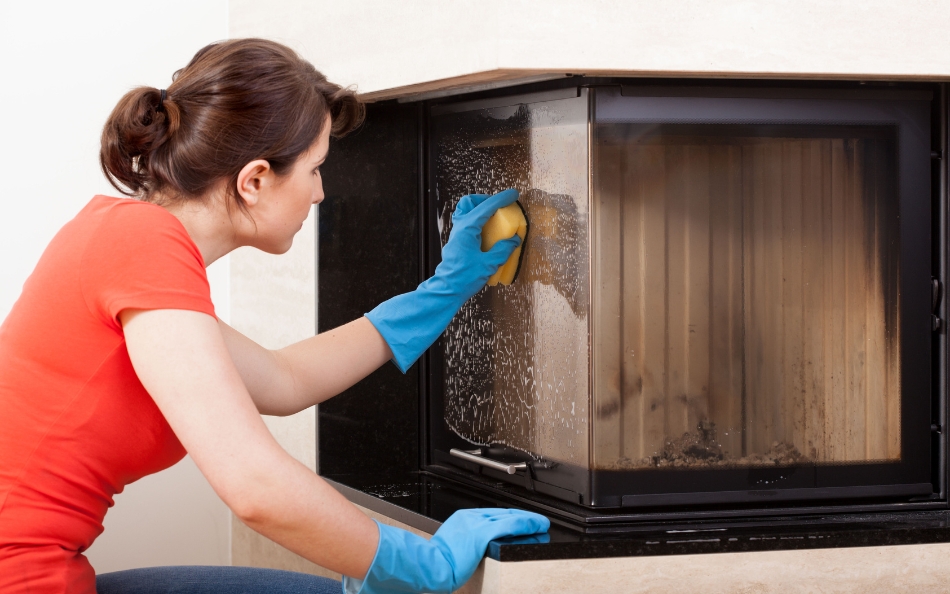 cleaning fireplace glass