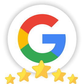 "Google logo with five gold stars representing a 5-star review rating for Hellamaid USA