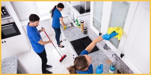 A team of best professional cleaning service in Texas tidying up a house.